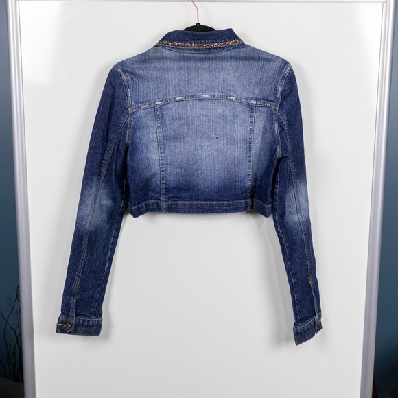 Cropped gold Rhinestone Denim Jacket - Picture 10 of 12